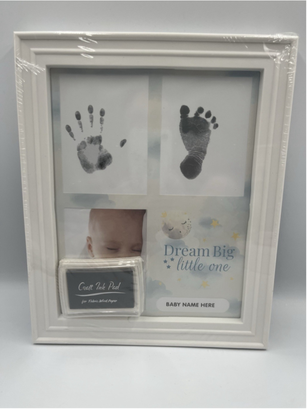 Moon and Stars Baby Print Picture Frame Hand Foot Print & Photo Box SEE , NEW